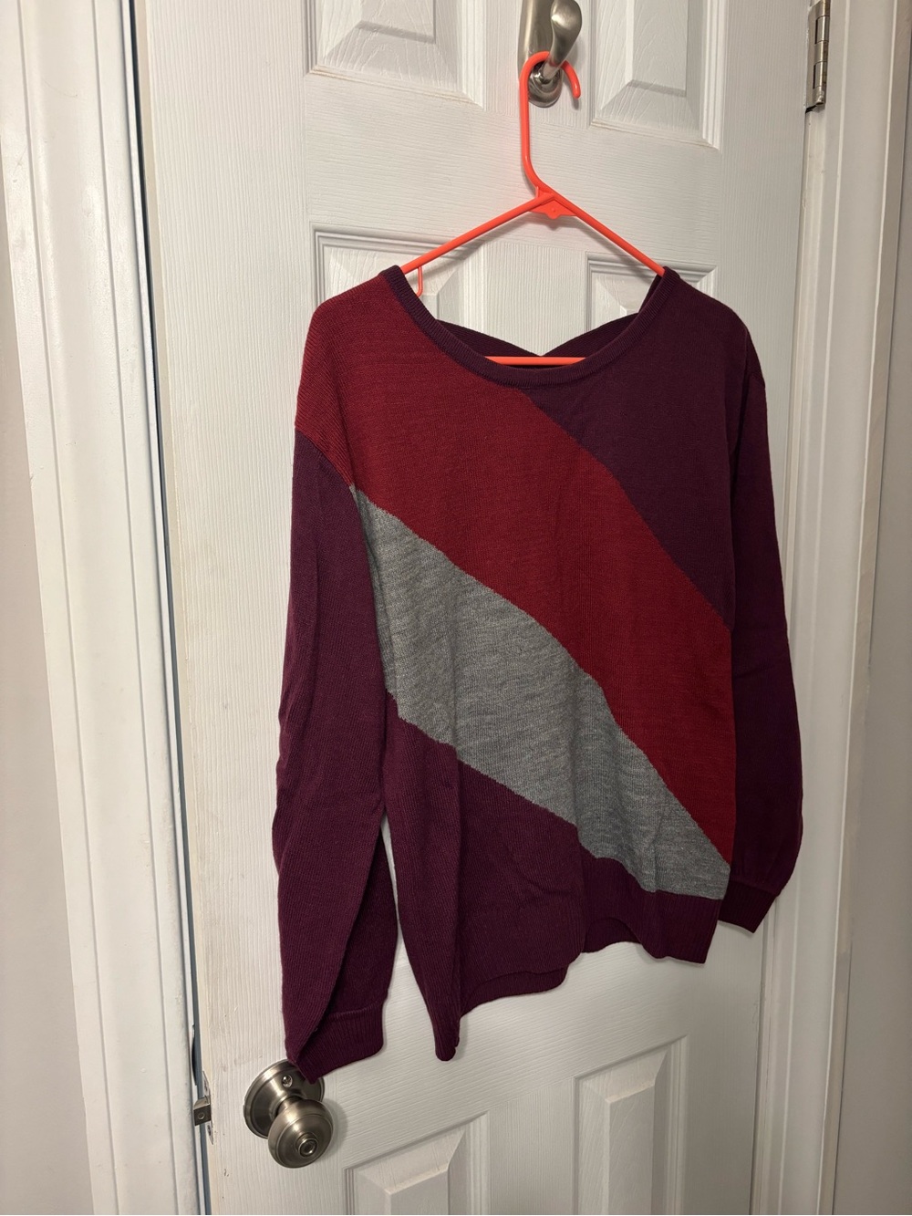 New York & Company Burgundy, Wine & Gray Diagonal Colorblock Sweater
